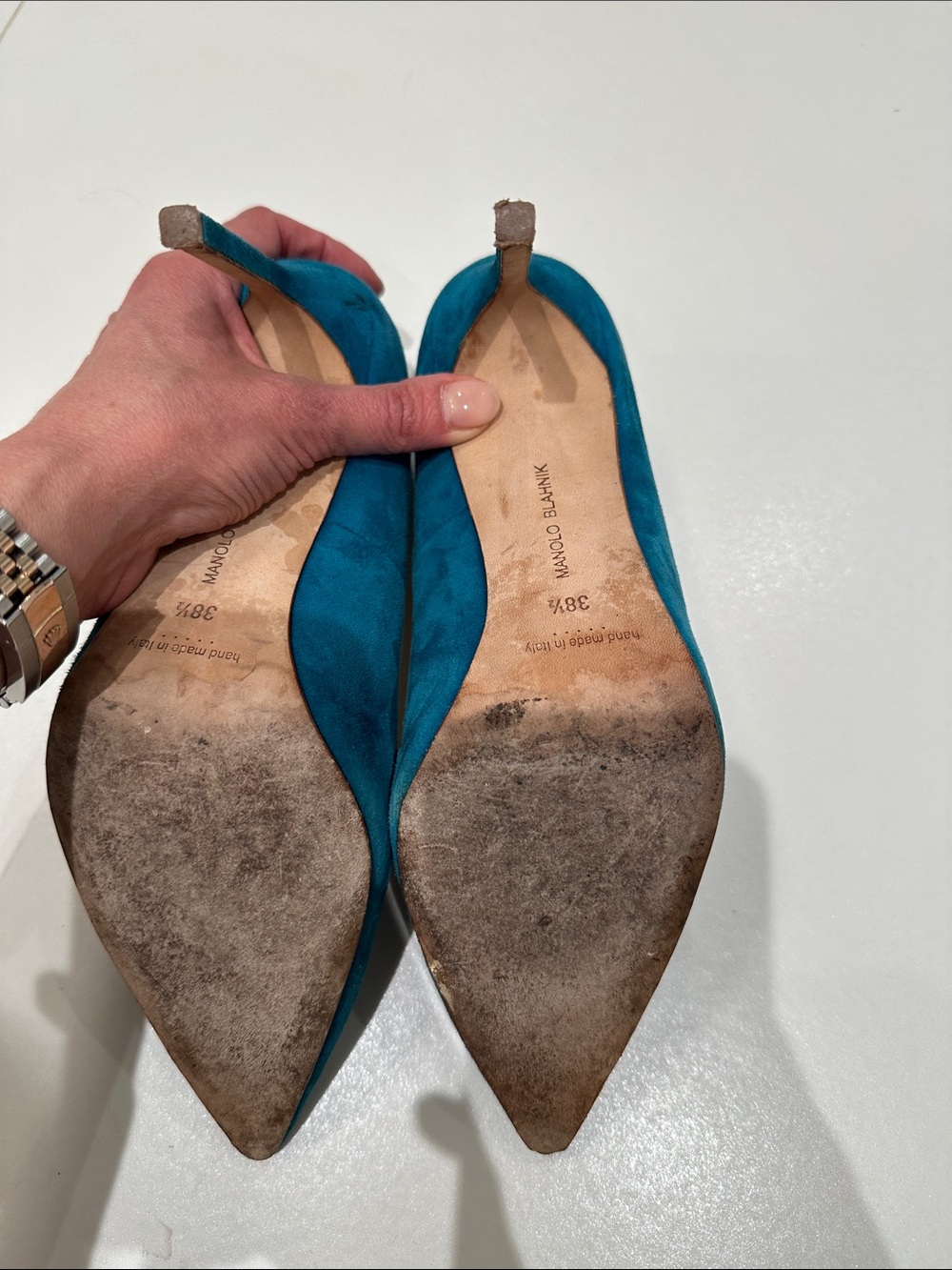 Manolo Blahnik BB Teal Pumps 38.5 - Picture 4 of 10